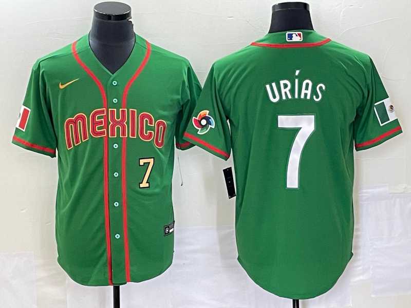 Men%27s Mexico Baseball #7 Julio Urias Number 2023 Green World Classic Stitched Jersey2